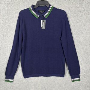 Velvet By Graham & Spencer Mens Danny Polo Long Sleeve Sweater Blue Small NWT's